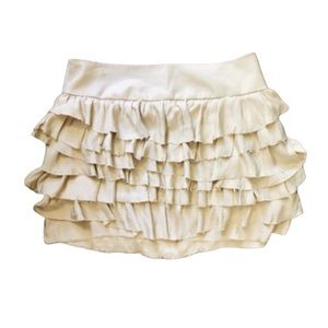 Sz 2 VINTAGE Express ADORABLE ruffle silky khaki miniskirt